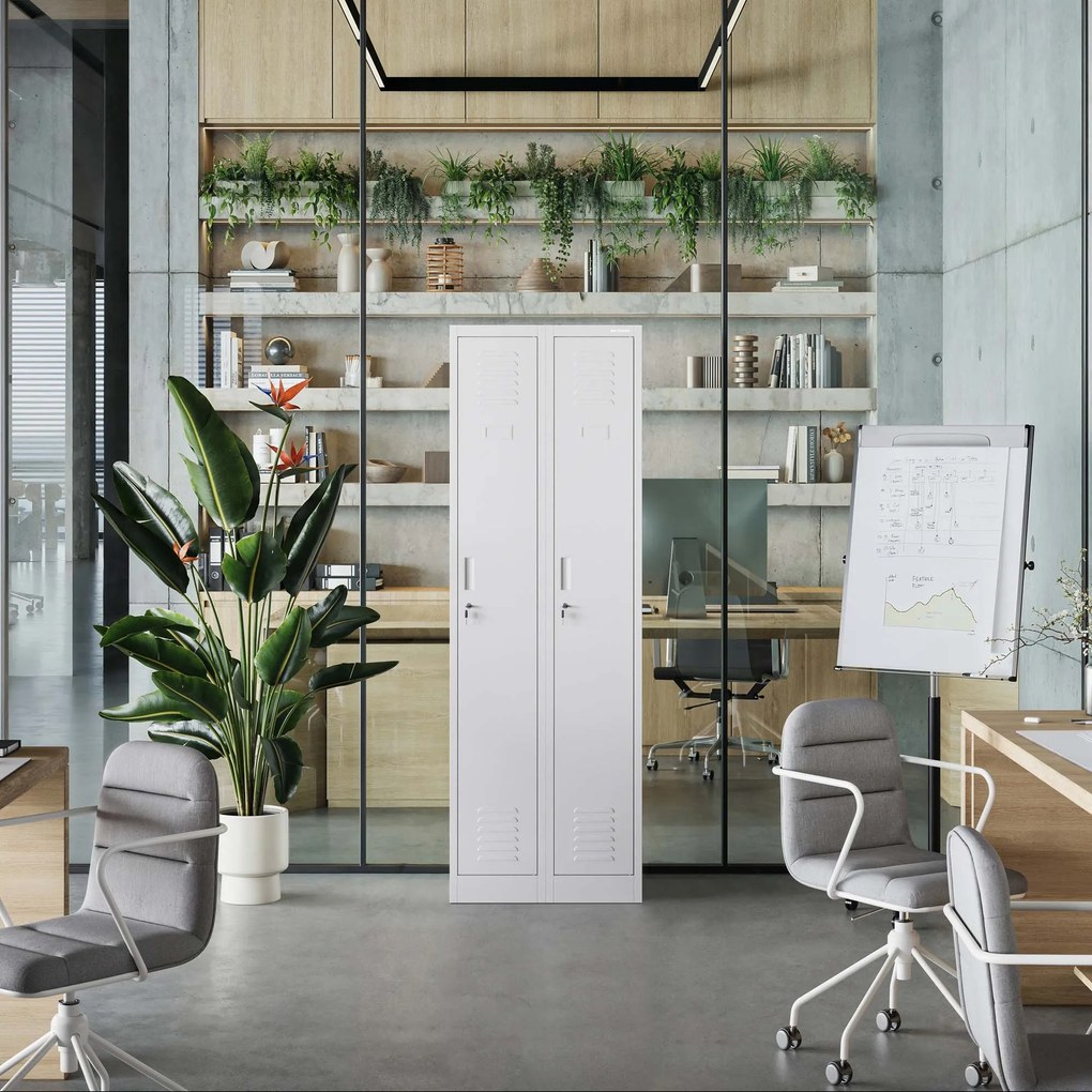 Pléh öltözőszekrény talpazaton, négymodulos, polcokkal KACPER II, 600 x 1800 x 500 mm, szürke