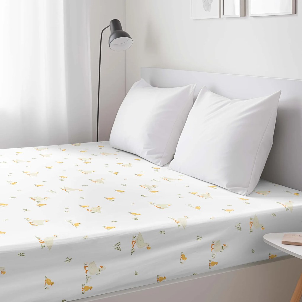 Goldea húsvéti pamut körgumis lepedő - kacsák 200 x 200 cm