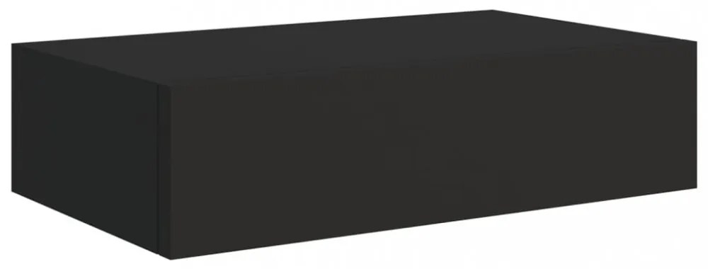 2 db fekete MDF falra szerelhető fiókos polc 40 x 23,5 x 10 cm