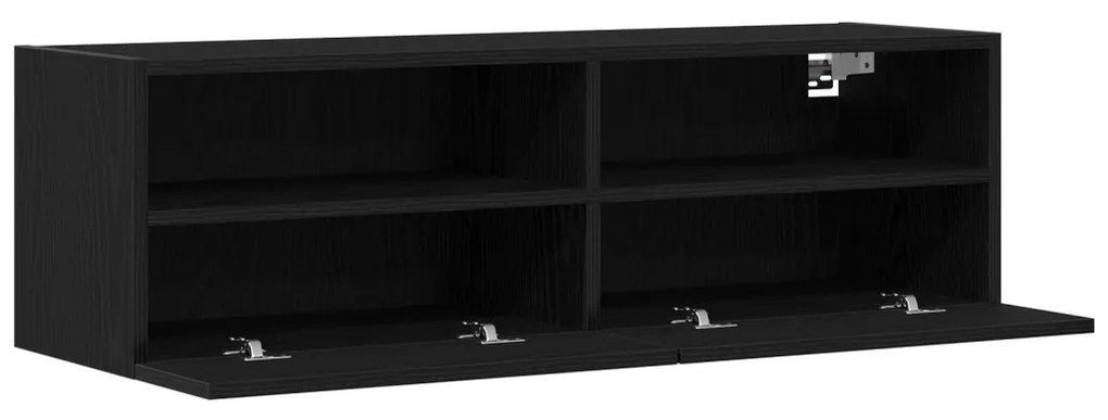 TV Faliszekrények 2 db Fekete Tömörfa 100x30x30 cm Mérnöki Fa