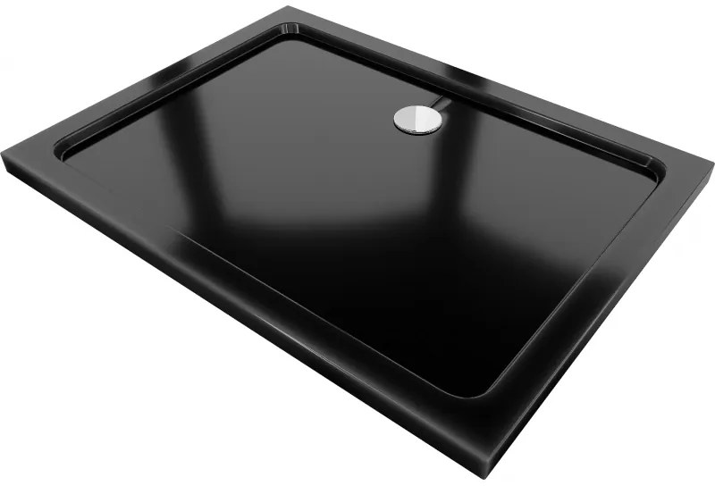 Mexen SLIM - Négyszögletű zuhanytálca 100x90x5cm + króm szifon, fekete, 40709010