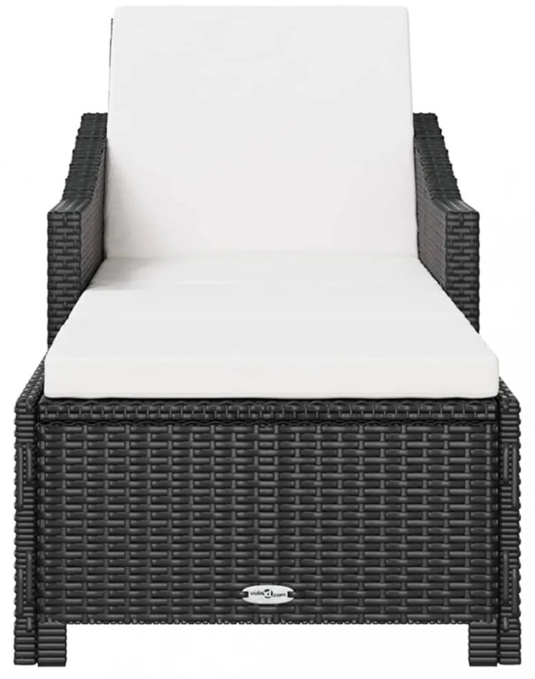 fekete polyrattan napozóágy krémfehér párnával
