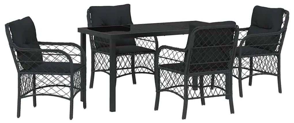 vidaXL Kert étkező szett párnával 5 pcs Fekete polirattan