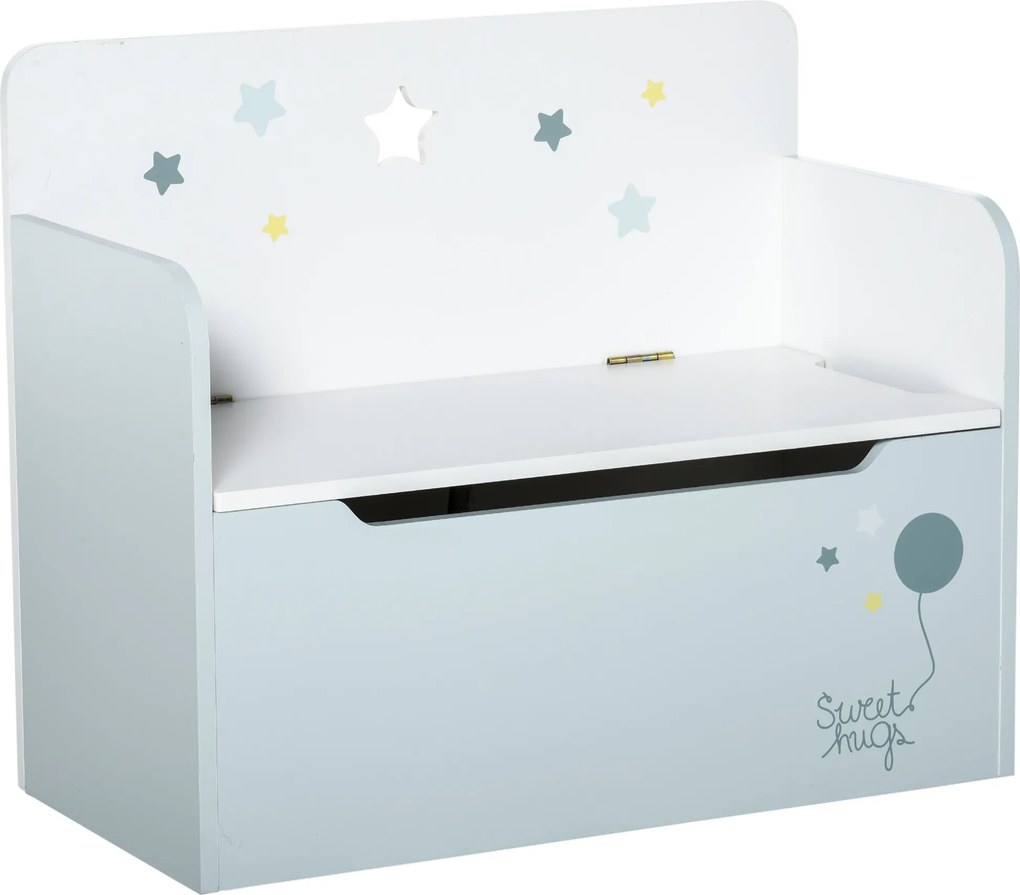 HOMCOM Gyerek 2 az 1-ben Fa Tároló Pad háttámlával 3-6 éves gyermekeknek, 60x30x50 cm, Világoskék | Aosom