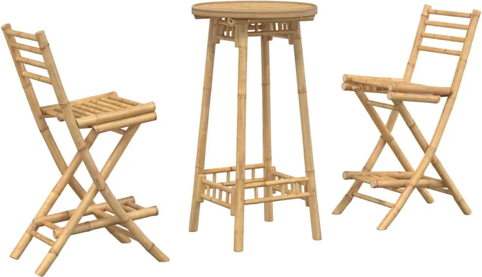 vidaXL 3 részes bambusz kültéri bárszett összecsukható