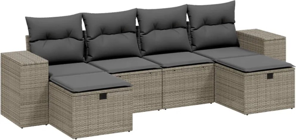 vidaXL 6 részes világosszürke polyrattan kerti ülőgarnitúra párnákkal