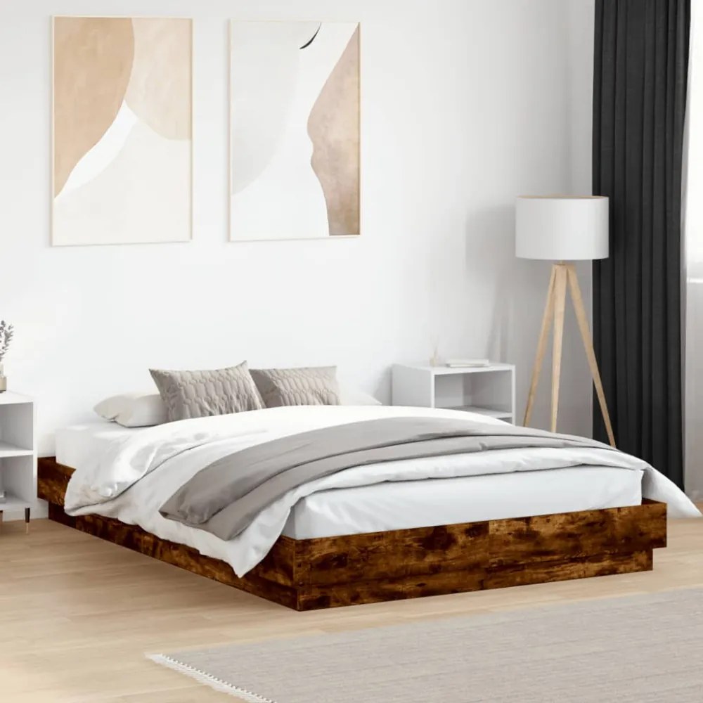 füstös tölgy színű ágykeret LED-világítással 150x200 cm