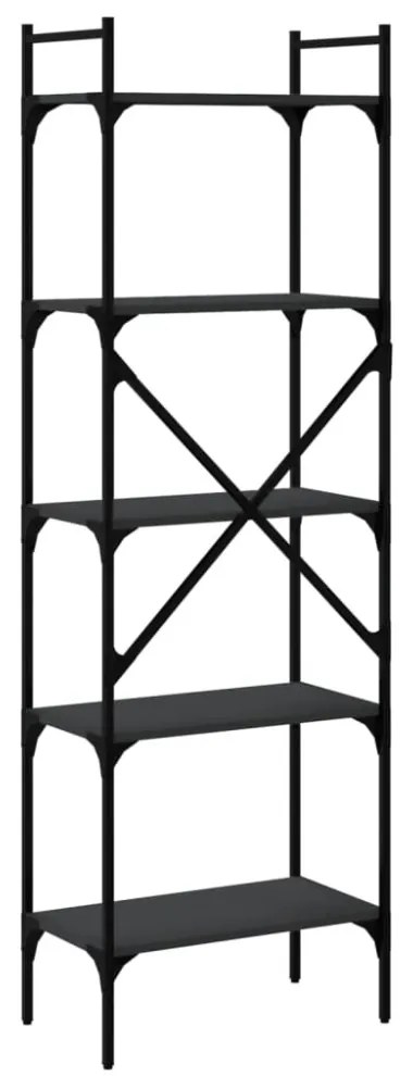 5 szintes fekete szerelt fa könyvespolc 56 x 31,5 x 174 cm
