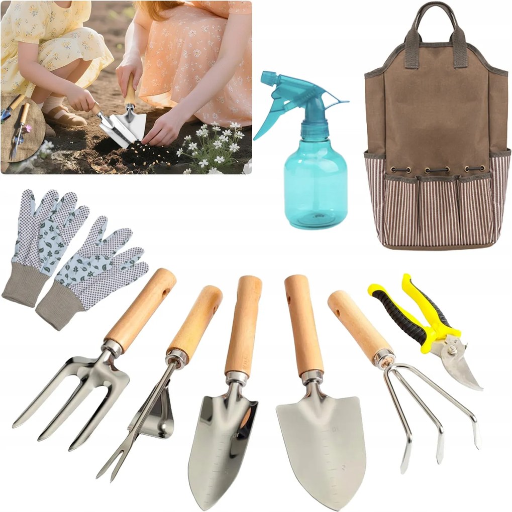 9 Db-os Kerti Szerszám Szett Kertész Lapát Karom Gereblye