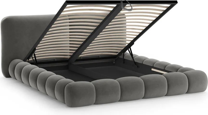 Sötétszürke kárpitozott ágyneműtartós franciaágy ágyráccsal 200x200 cm Solange – Micadoni