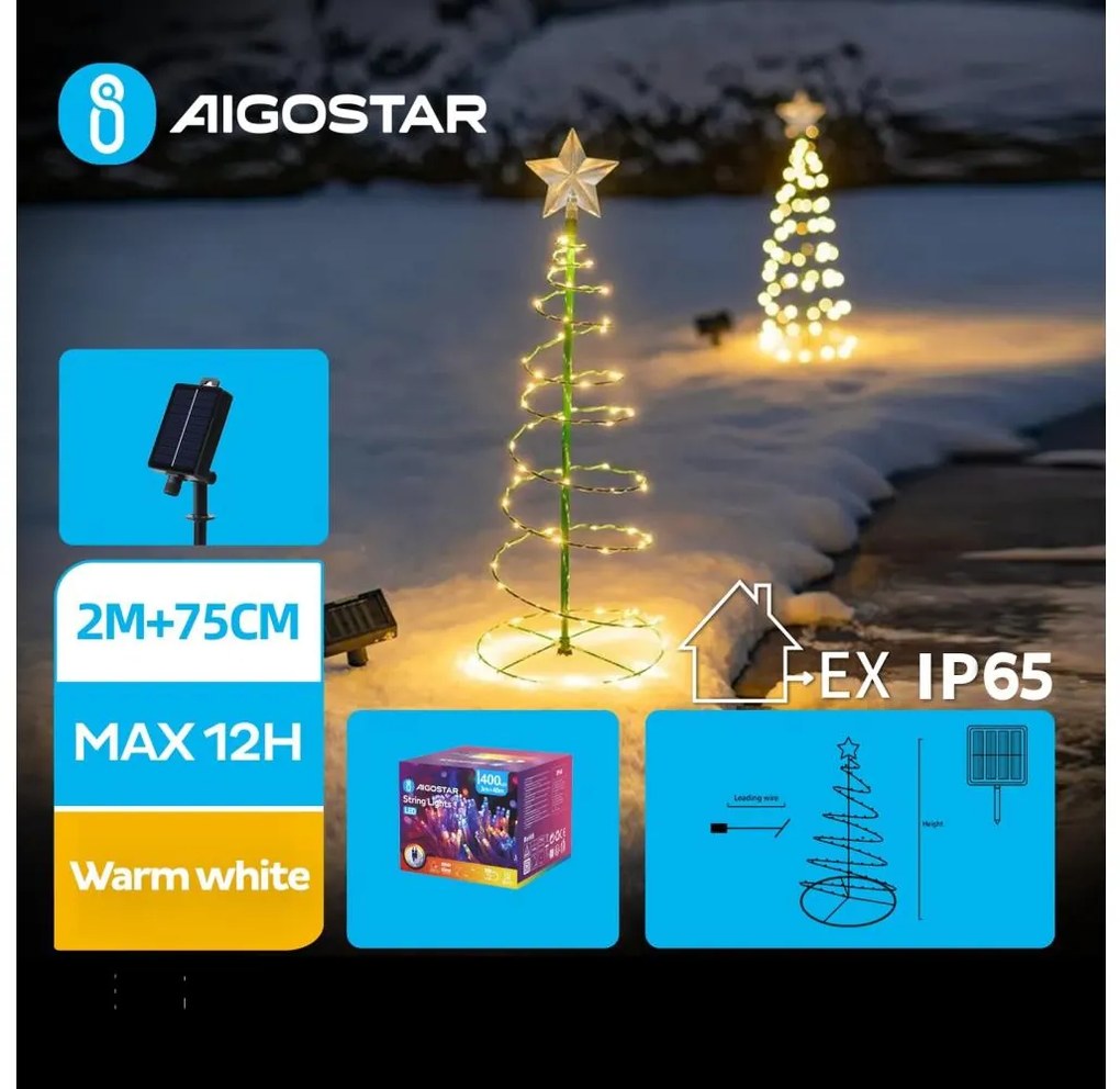 Aigostar LED napelemes karácsonyi dekoráció 0,26W, 75cm, IP65, meleg fehér
