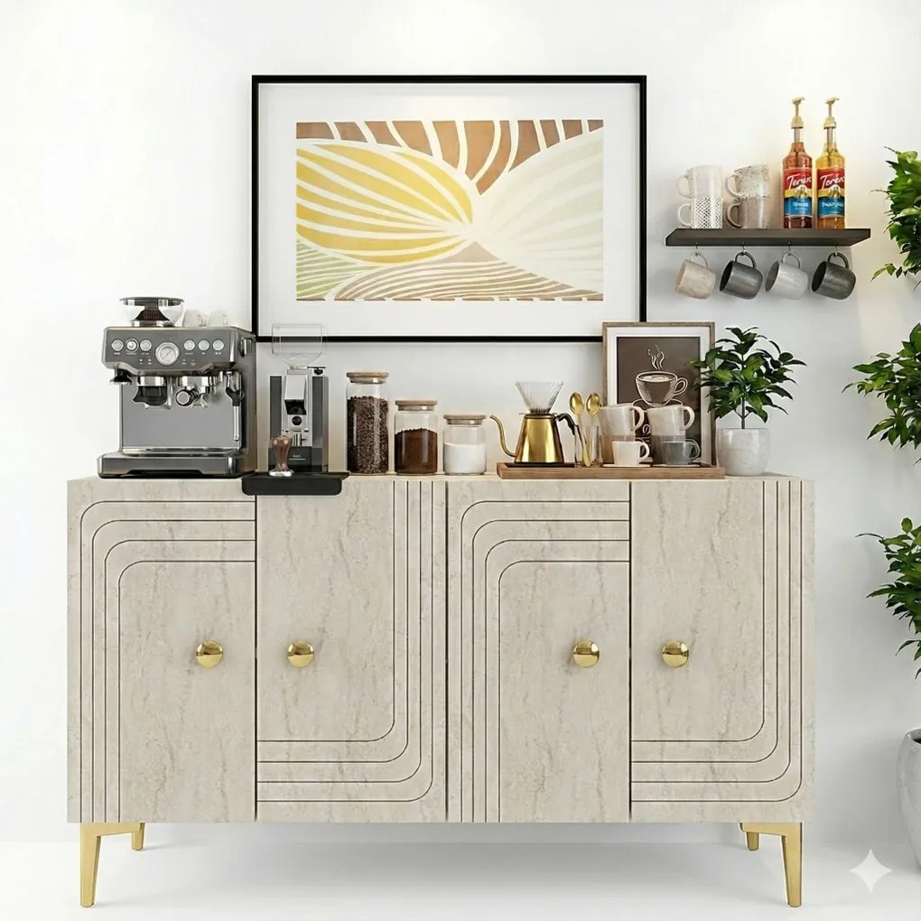 Lessi 120 - White, Travertine, Gold