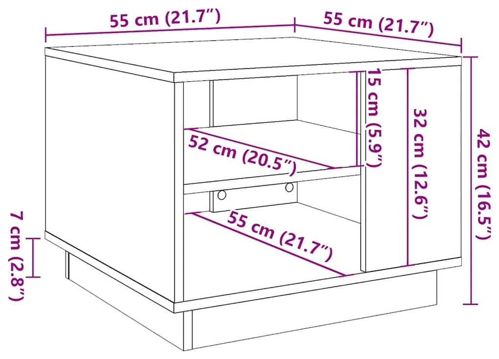 vidaXL kézműves tölgy színű szerelt fa dohányzóasztal 55 x 55 x 42 cm
