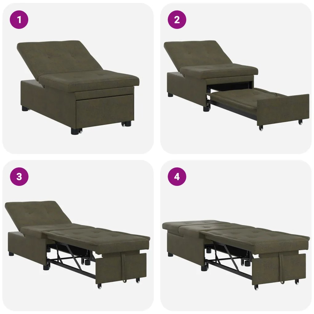 Sofa Bed 3-az-1 Kihúzható dizájn Sötétszürke Műsuede bőr