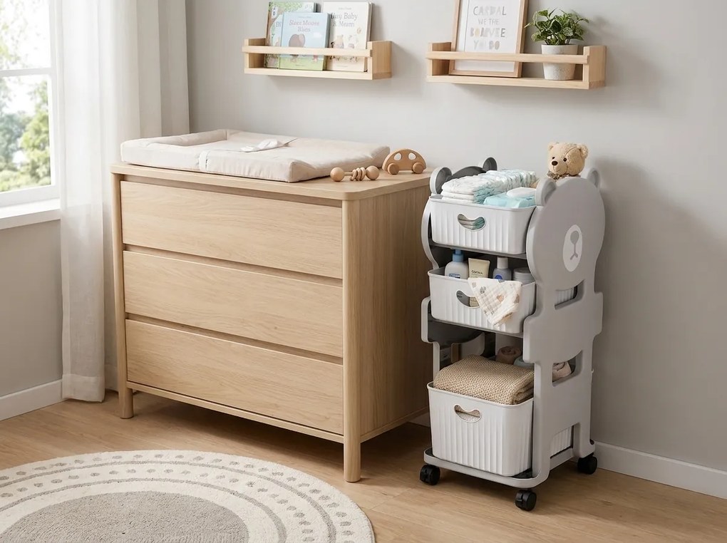 Gyermek polc kerekeken BEARRY 68x35x29 cm, szürke