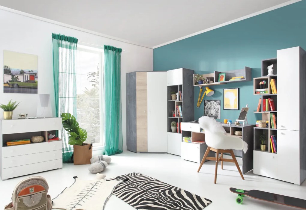 SIGMAR íróasztal, 125x76x55, fehér/beton