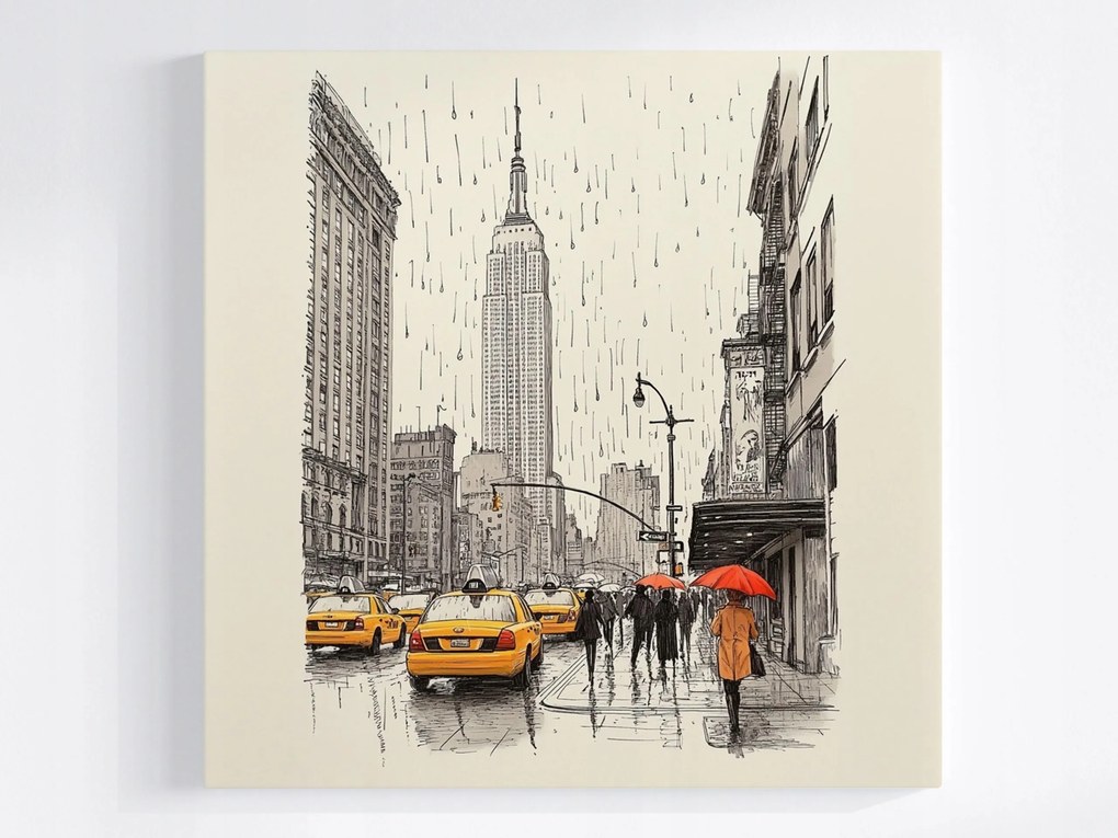 Vászonkép Canvas Grafika New York Város Utca Taxi Eső 80x80
