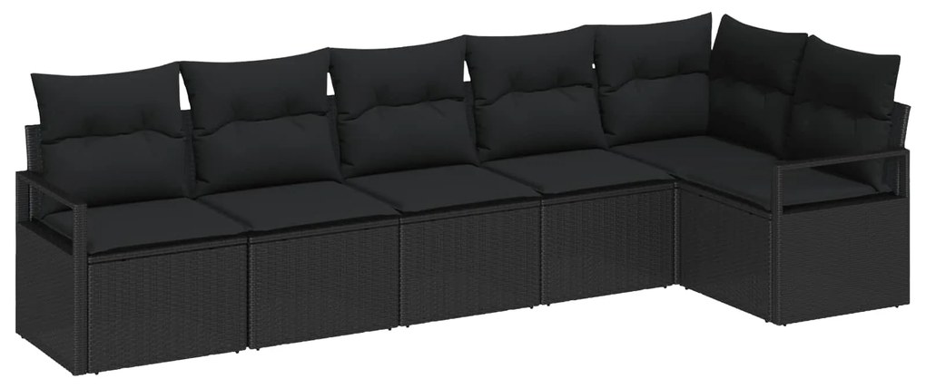 vidaXL Kerti Kanapé Szett párnával tárolóval 6 pcs Fekete polirattan