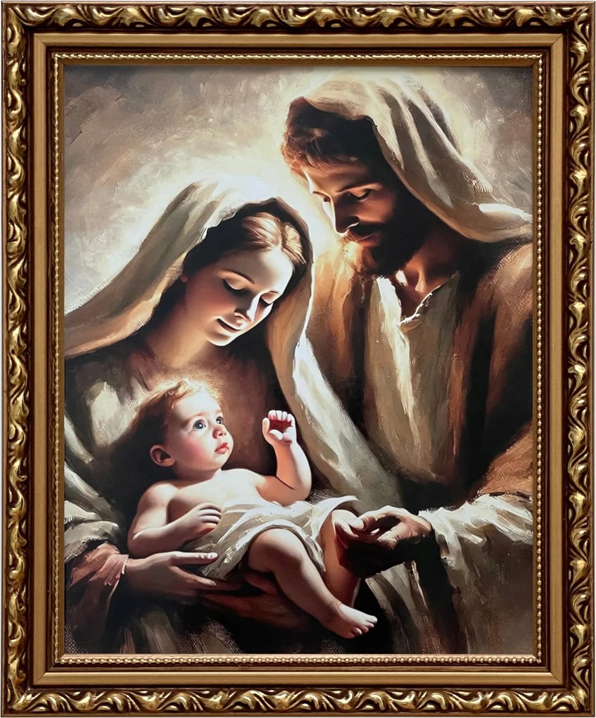 Vászonkép 29x24 Szent Család Jézus Krisztus József Arany Díszített Keret
