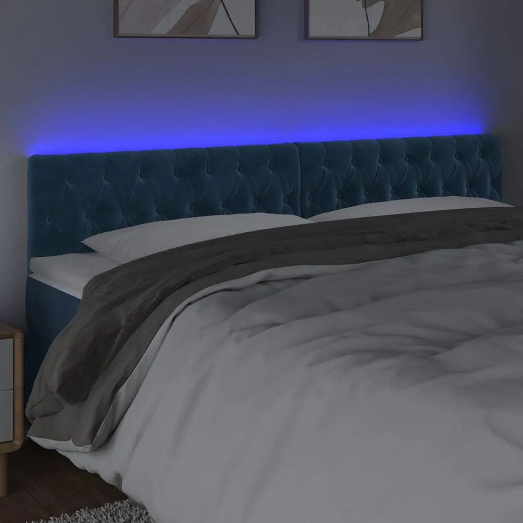 sötétkék bársony LED-es fejtámla 200 x 7 x 78/88 cm