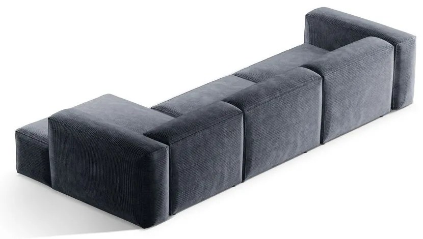 Szürkéskék kordbársony sarokkanapé (jobb oldali-heverő résszel) Bergamo – Cosmopolitan Design