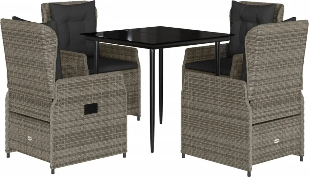 vidaXL 5 részes szürke polyrattan kerti étkezőgarnitúra párnával