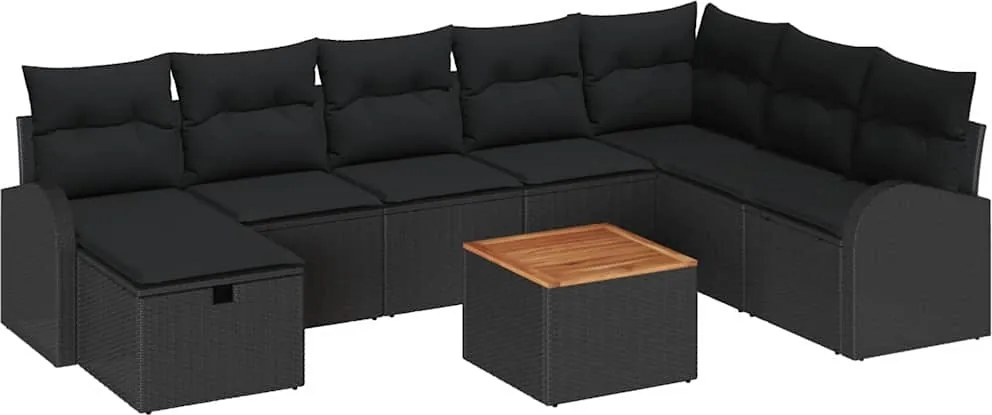 vidaXL Kerti Kanapé Szett párnával tárolóval 9 pcs Fekete Poli rattan