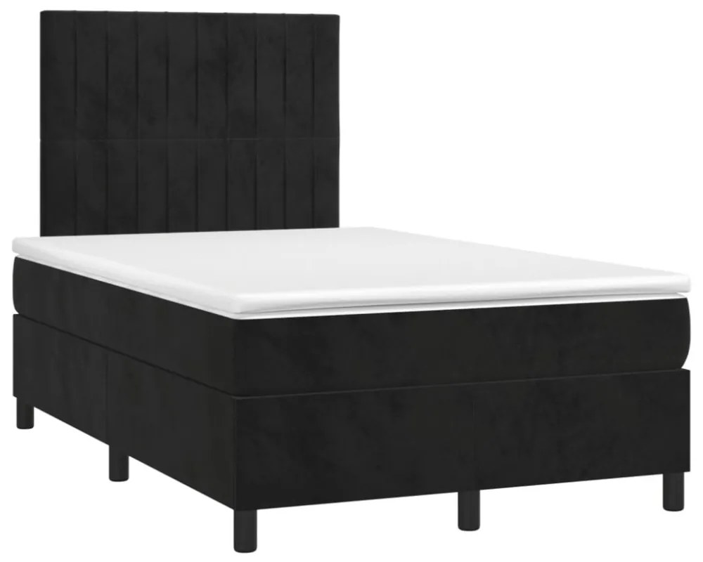 fekete bársony rugós és LED-es ágy matraccal 120x200 cm