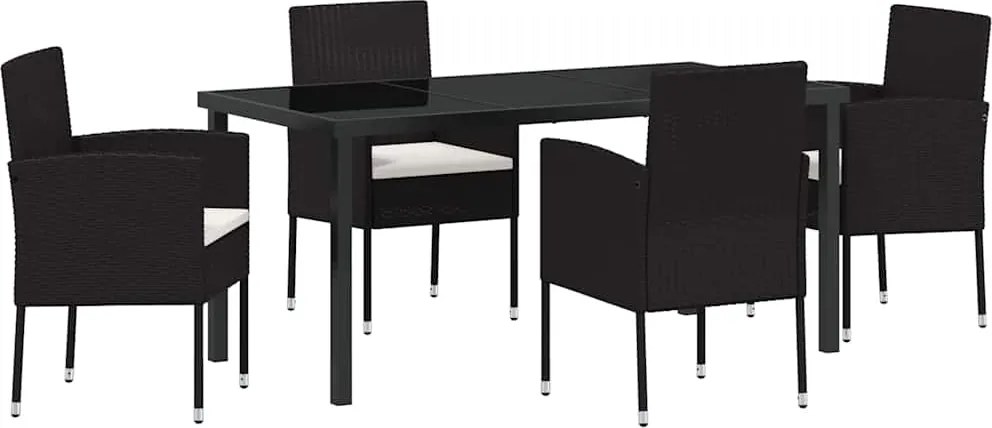 vidaXL Kert étkező szett párnával 5 pcs Fekete polirattan