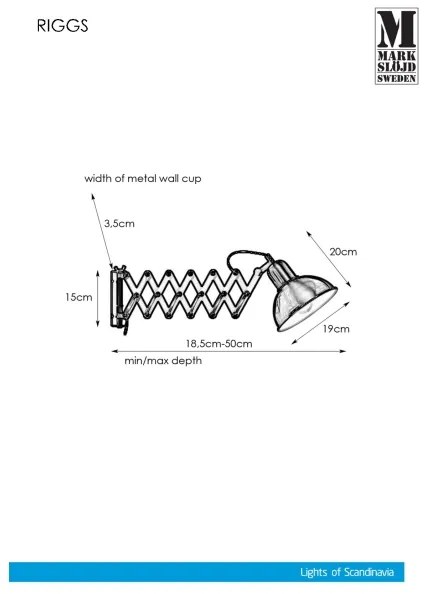 Markslöjd 108104 - Fali lámpa RIGGS 1xE27/60W/230V brass