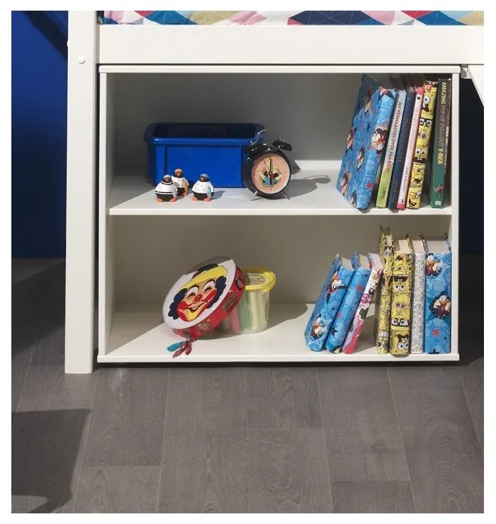 Fehér magasított borovi fenyő gyerekágy tárolóhellyel 90x200 cm PINO – Vipack