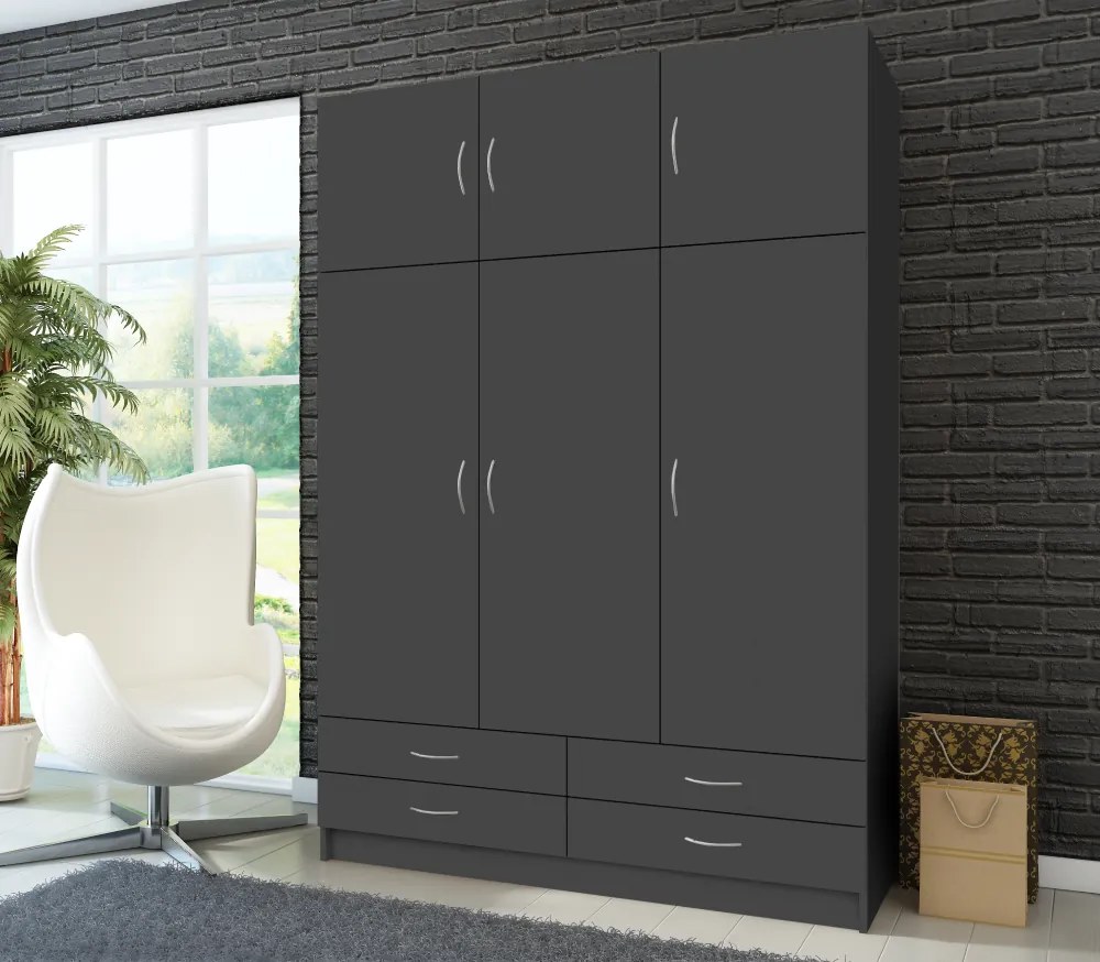 Ruhásszekrény, háromajtós, grafit, GERI NEW