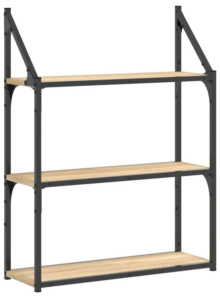 3 szintes sonoma tölgy színű szerelt fa fali polc 60x21x78,5 cm