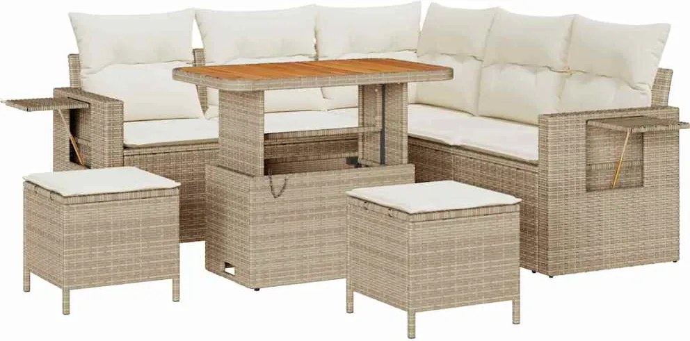 vidaXL Kerti Kanapé Szett párnával 9 pcs Beige és krém polirattan