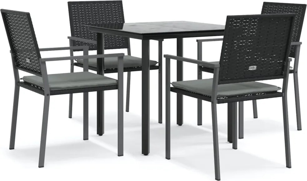vidaXL 5 részes polyrattan és acél kerti étkezőgarnitúra párnával
