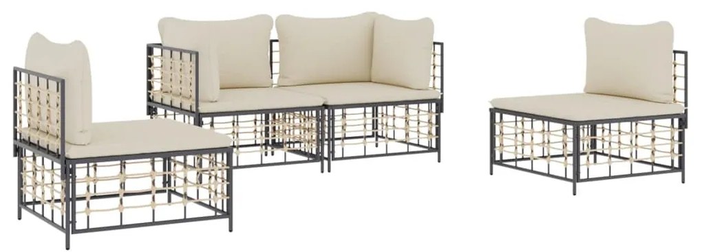 4 részes antracitszürke polyrattan kerti ülőgarnitúra párnákkal