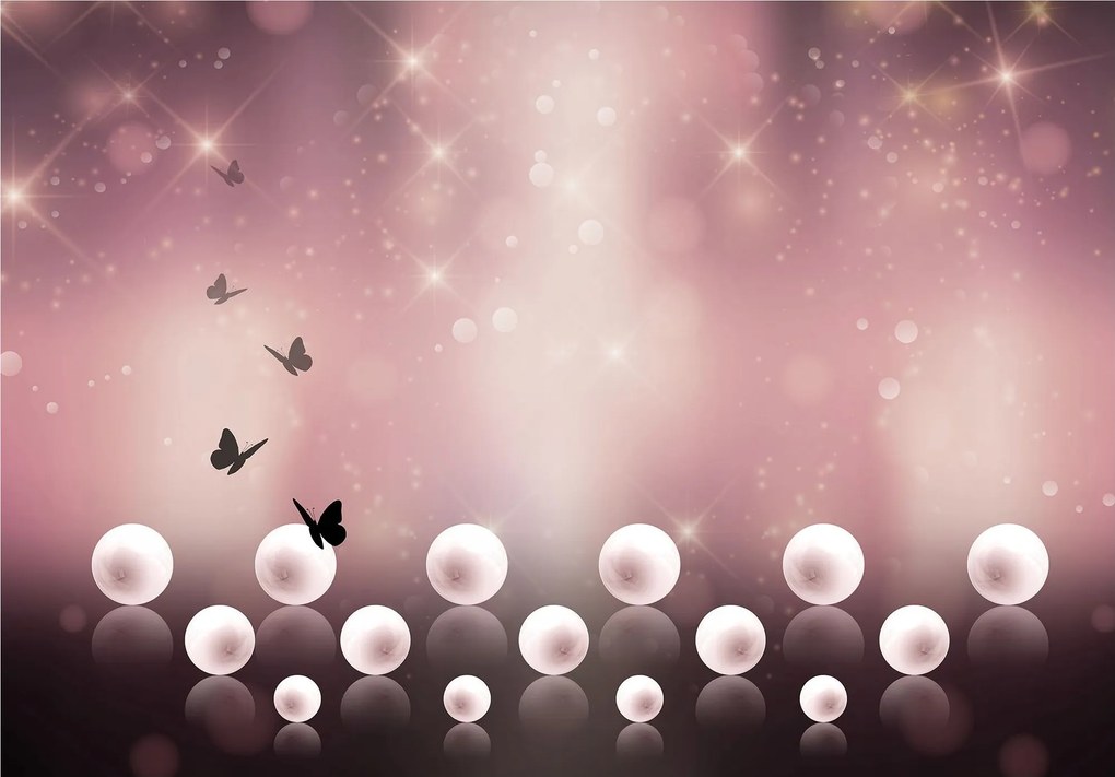 Fotótapéta flizelina Gyöngyök és pillangók rózsaszín színátmenetes romantika 200x140 +ragasztó