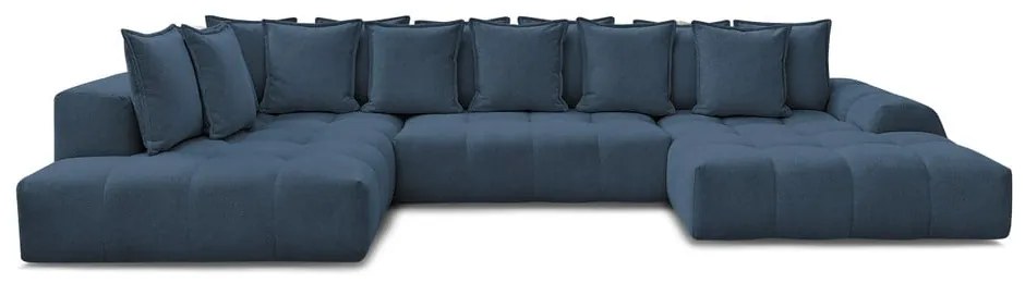 Sötétkék zsenília kinyitható-tárolóhelyes sarokkanapé (bal oldali-U alakú) Everest – Bobochic Paris