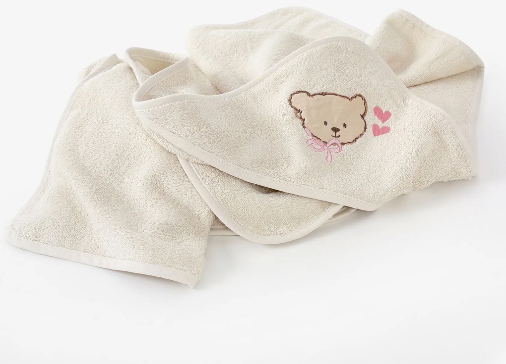 Goldea gyermek frottír fördőlepedő csuklyás - mackó bézsen 100 x 100 cm