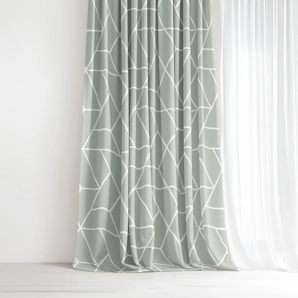 Goldea pamut függöny - mozaik minta, zsálya alapon 160x150 cm