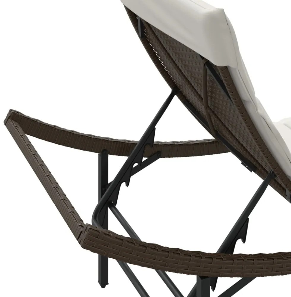 barna polyrattan napozóágy párnával 55x199x50 cm