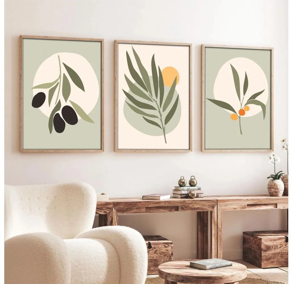 KÉSZLET 3x Kép képkeretben 50x70 cm levelek