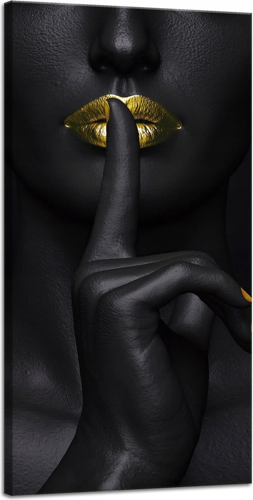 Vászonkép Fekete Nő Csend Arany Száj 40x80 cm