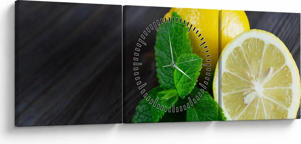 Citrom és a menta az asztalon képe (órával) (90x30 cm)