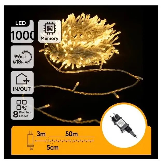 Aigostar - LED kültéri karácsonyi fényfüzér 1000xLED/6W/230V 50m IP44 meleg fehér