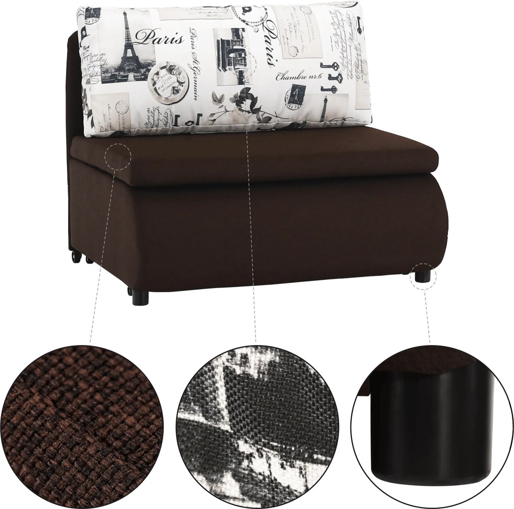 Kinyitható fotel, barna/minta, KENY NEW