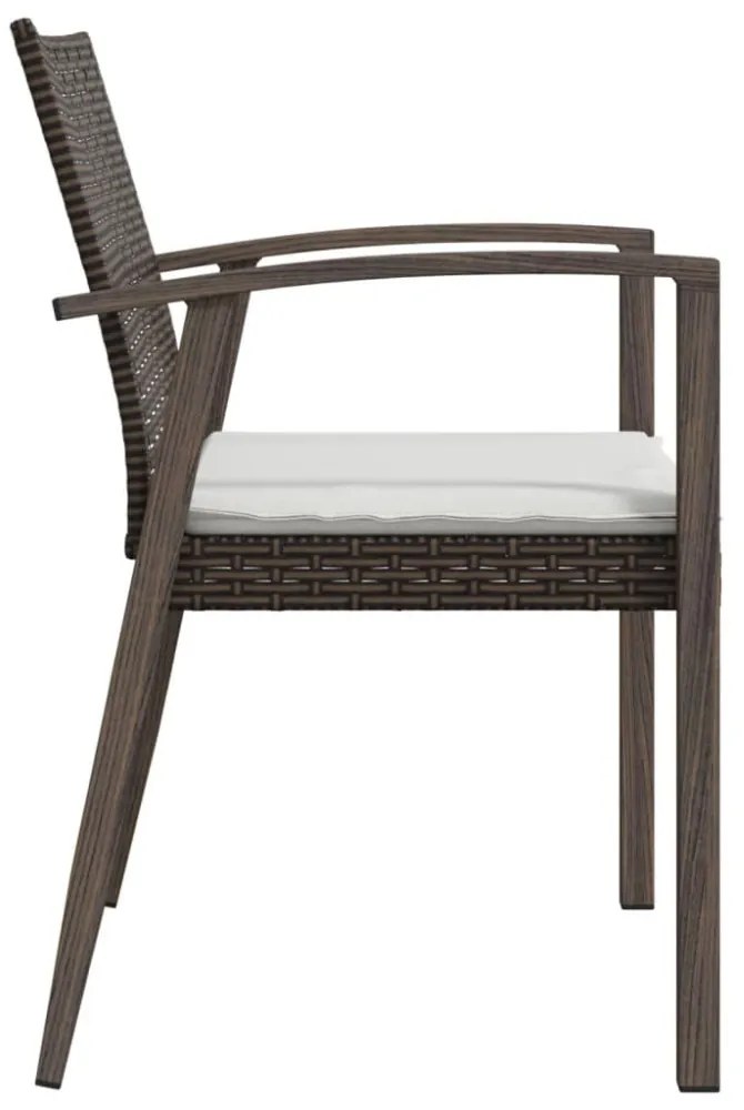 2 db barna polyrattan kerti szék párnával 56,5 x 57 x 83 cm