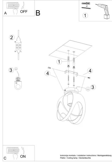 Sollux SL.1086 - Felületre szerelhető csillár TULOS 1xE27/60W/230V fekete