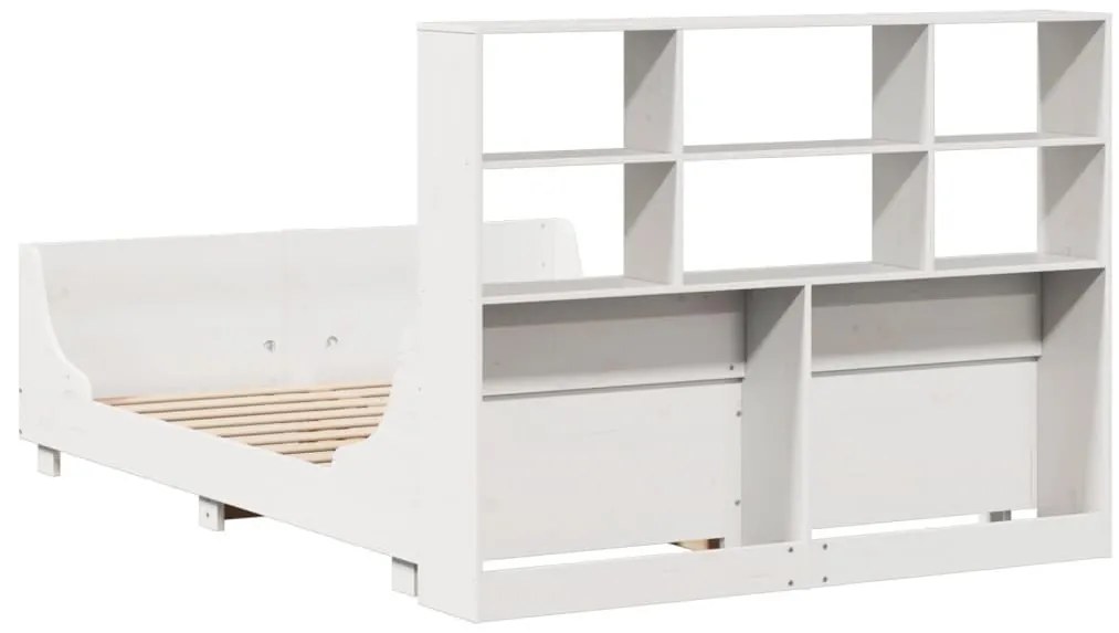 fehér tömör fa könyvespolcos ágy matrac nélkül 140 x 190 cm