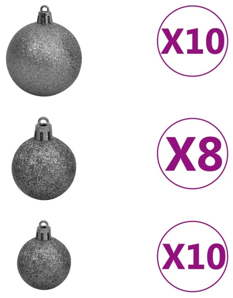 zöld megvilágított műkarácsonyfa gömb szettel 240 cm